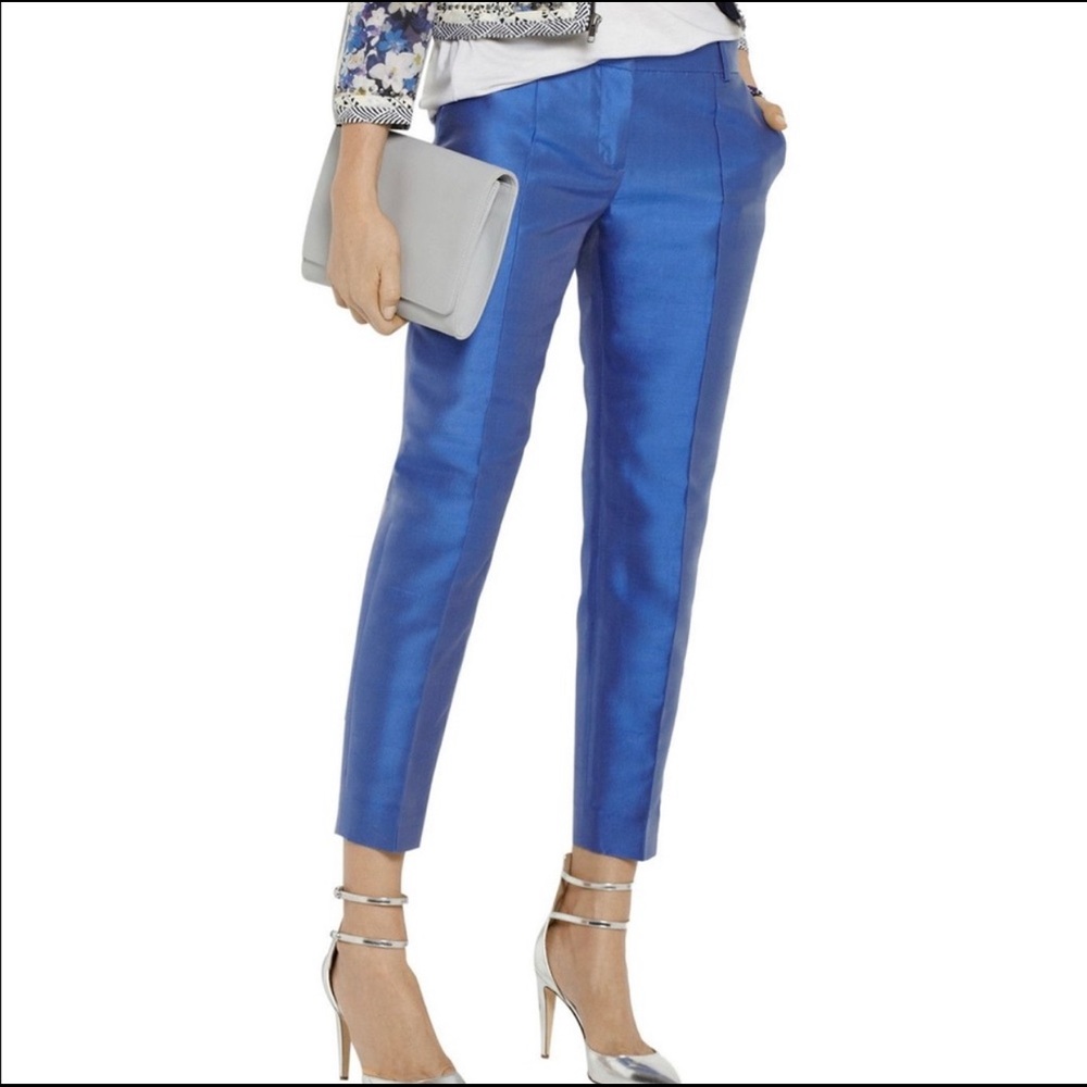 J. Crew Collection Blue Silk-Blend Shantung Pants